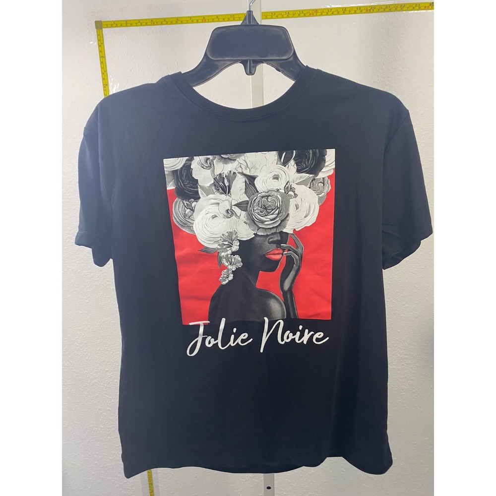 Jolie Noire Womens Graphic Tee Black Floral Portrait T-Shirt Small NWT 980424213